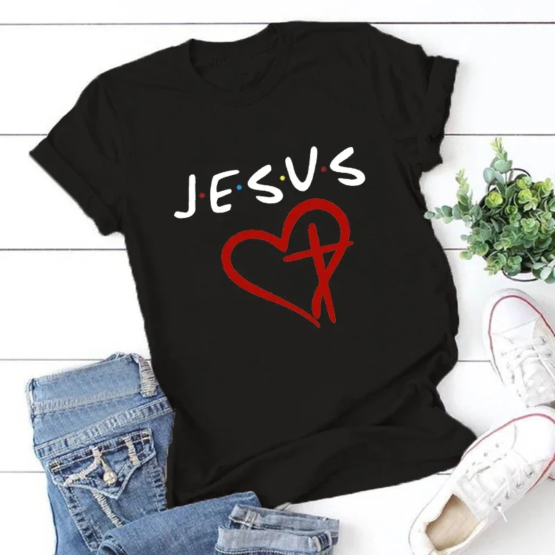 

Tee Women T-shirt Summer Short Sleeve Tops Clothes Graphic T Shirt Jesus Heart Funny Clothes Fashion Female Tee Shirt Tops Mujer
