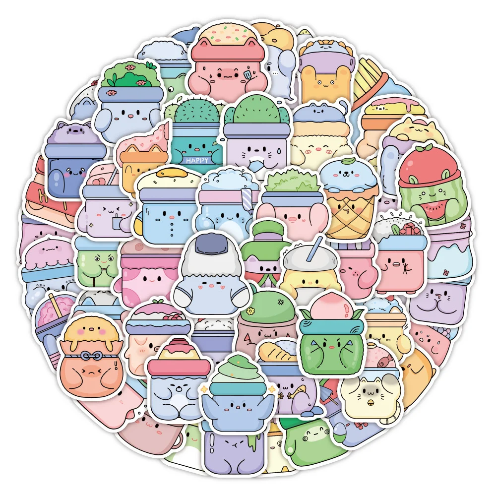 10/30/60pcs Cute Food Animal Cartoon Stickers Girls Aesthetics Decal Diary Scrapbooking Stationery Decorative Sticker for Toys jiamei 6pcspack pet floral stickers big size diy scrapbooking art collage diary materials decor aesthetics sticker stationery