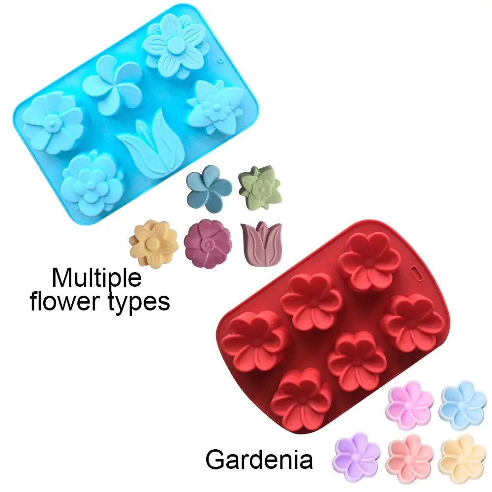 3D 6 Cavities Creative Flower Shaped Silicone DIY Handmade Soap Mold Fondant Cake Decorating Candle Mold Pudding Candy