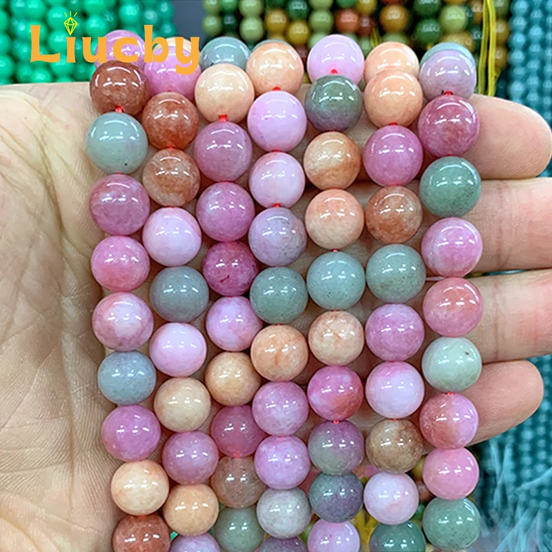 Naturstein, farbenfrohe Jadeperlen, handgefertigt für die Schmuckherstellung, DIY-Zubehör, Charm-Armband, 15 Fuß, Großhandel, 6/8/10/12 mm