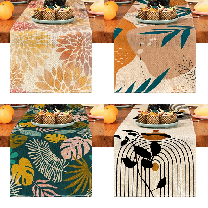 Digital Print Creative Leaf Plant Table Flag Bed End Flag Placemat Modern Simple Thickened Polyester Cotton Tablecloth