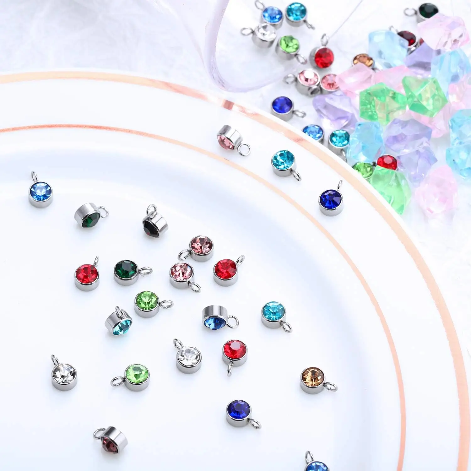 10pc Edelstahl Kristall Charms Anhänger Geburts stein DIY Mode Halskette Armband Weihnachten Ohrring Schmuck machen Zubehör – Detail 8