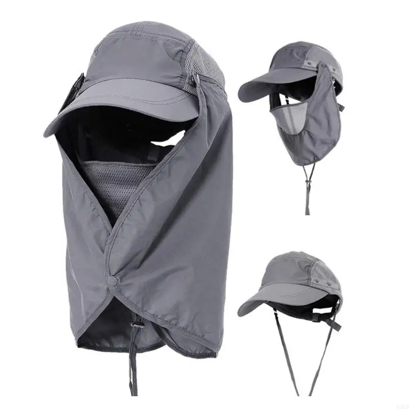 Wide Brim with Face Cover and Neck Flap Hiking Hat Adjustable Caps for Adult