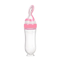 Silicone Baby Feeding Bottle with Spoon Attachment for Easy Cereal and Milk Feeding (TD1119G)