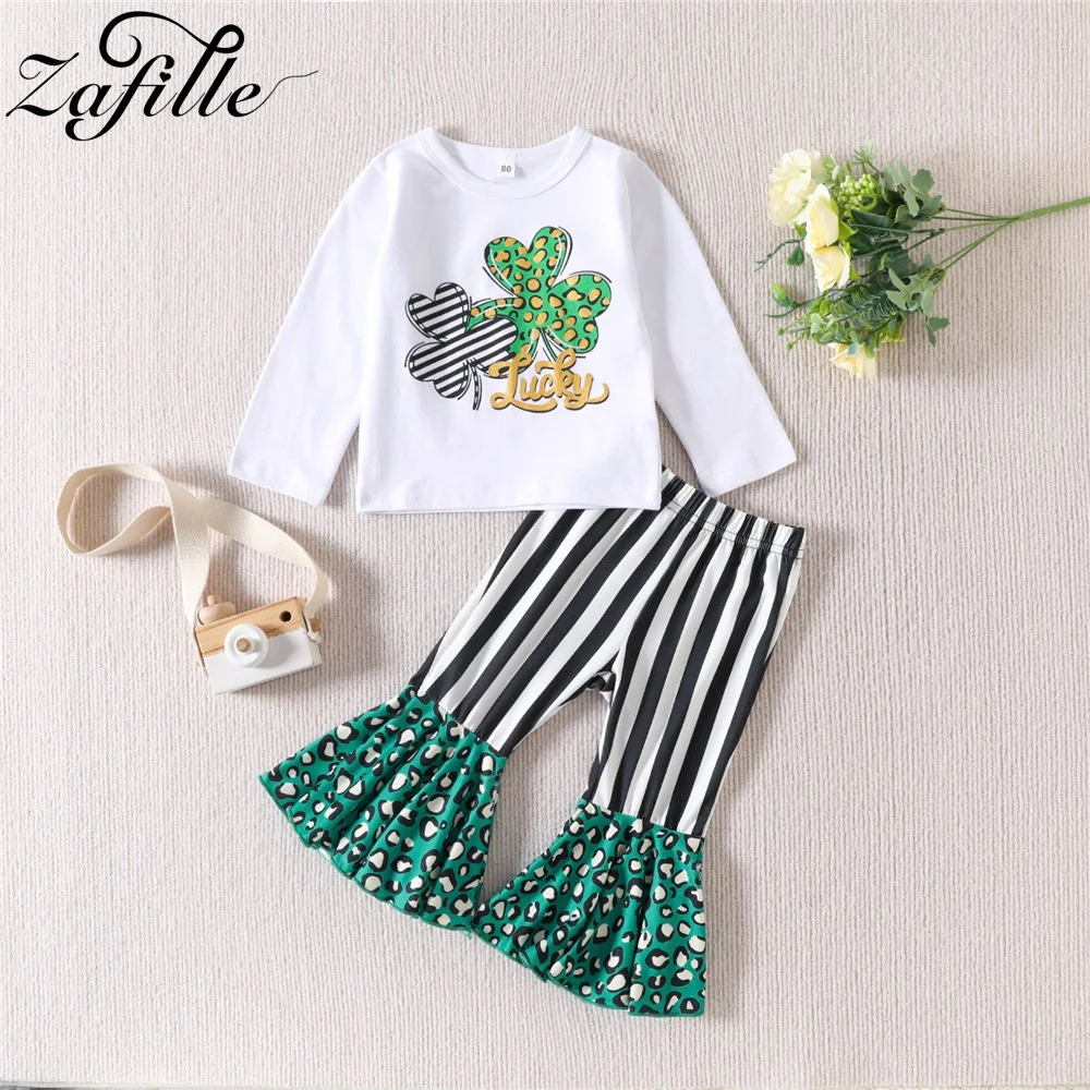 

ZAFILLE Clover Print Baby Girls Clothes Spring Children's Outfits St.Patrick's Day Baby Costume Lovely Kids Girls Clothing Set