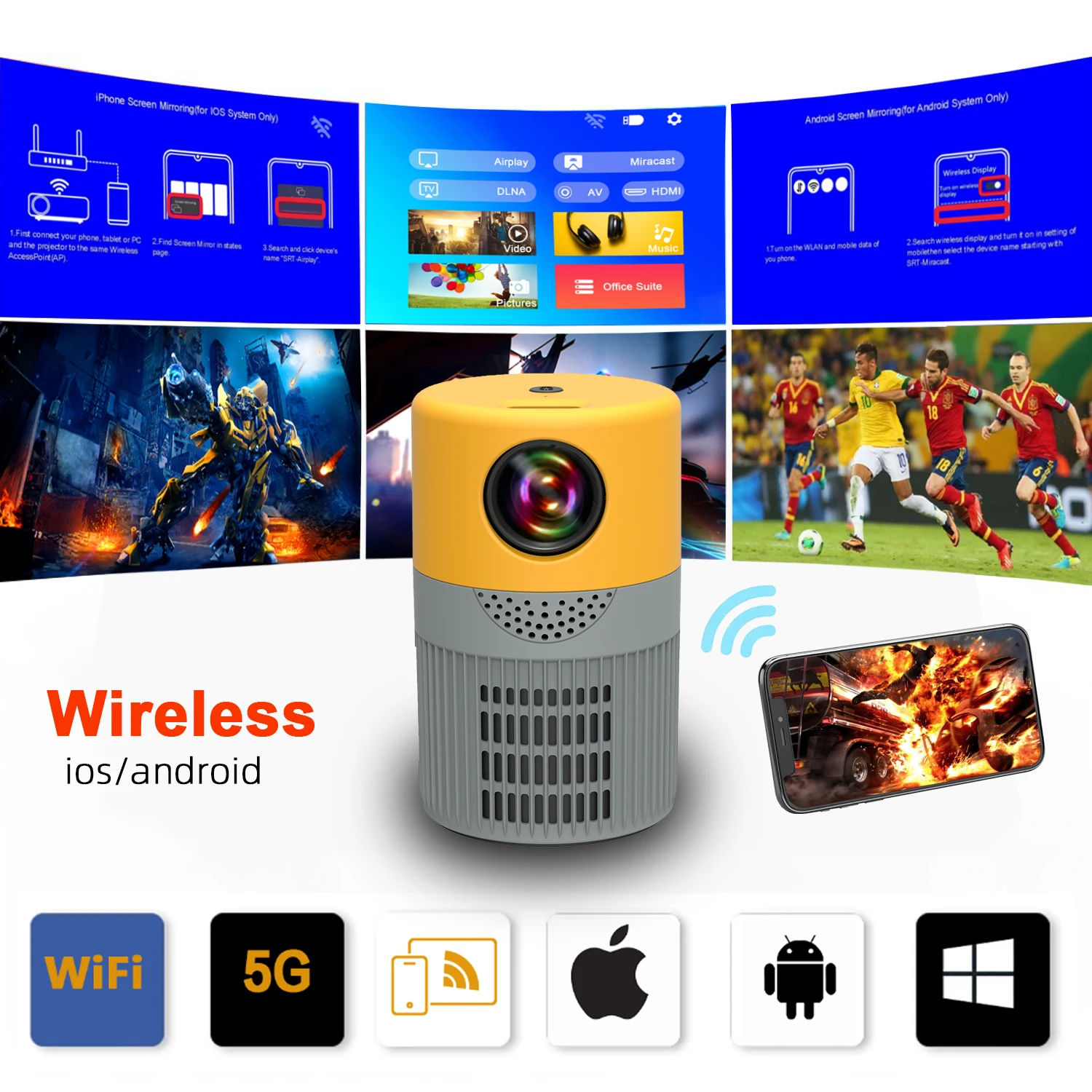 Proyector mini con airplay miracast para conectar tu celular o