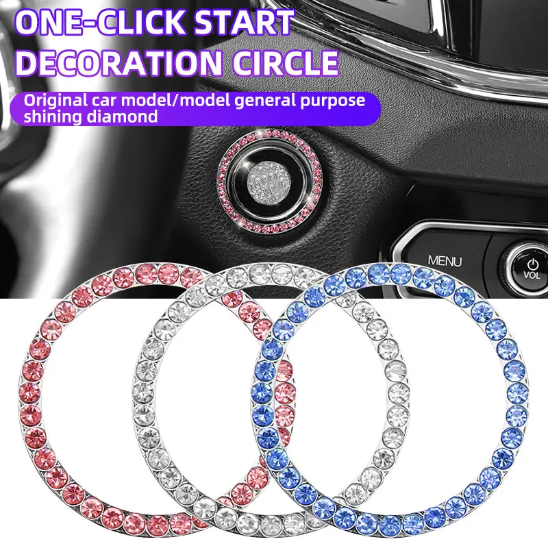 

Car Start Ignition Switch Button Decorative Diamond Circle Cover Decal Rhinestone Bling Ring Decoration Auto Styling Accessories