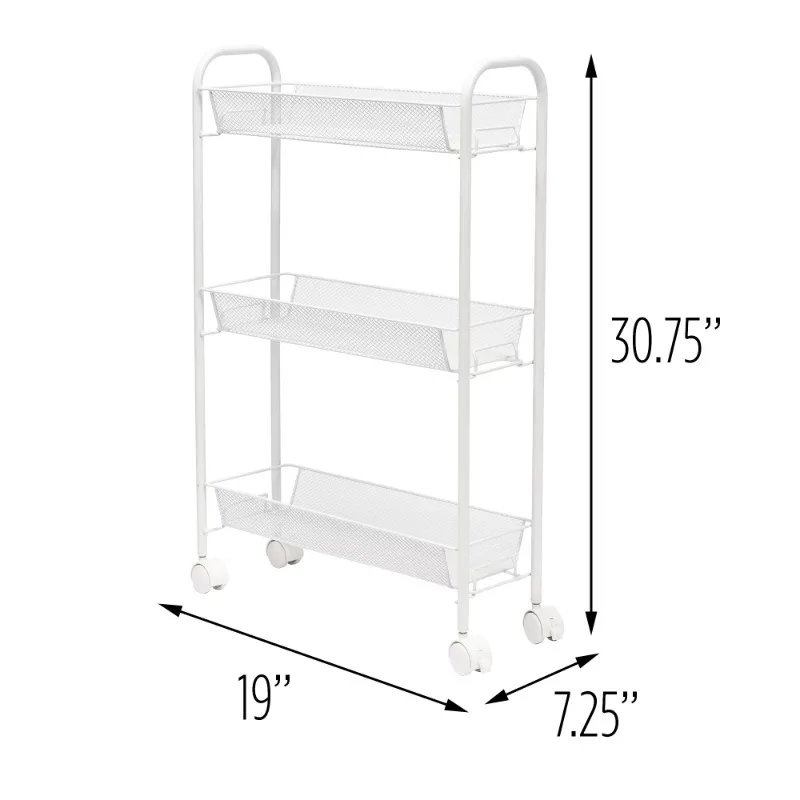 

Honey-Can-Do 3-Tier Slim Metal Wire Rolling Storage Cart, White Kitchen Islands & Carts