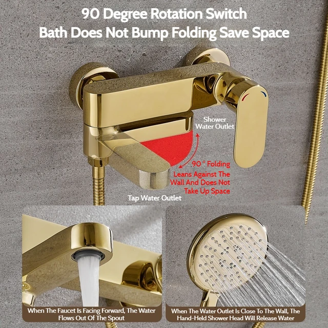 Modern Style Luxury Gold 2-Function Wall Mounted Shower Faucet Set Rotation Brass Shower Faucet Set Single Handle Shower System 3