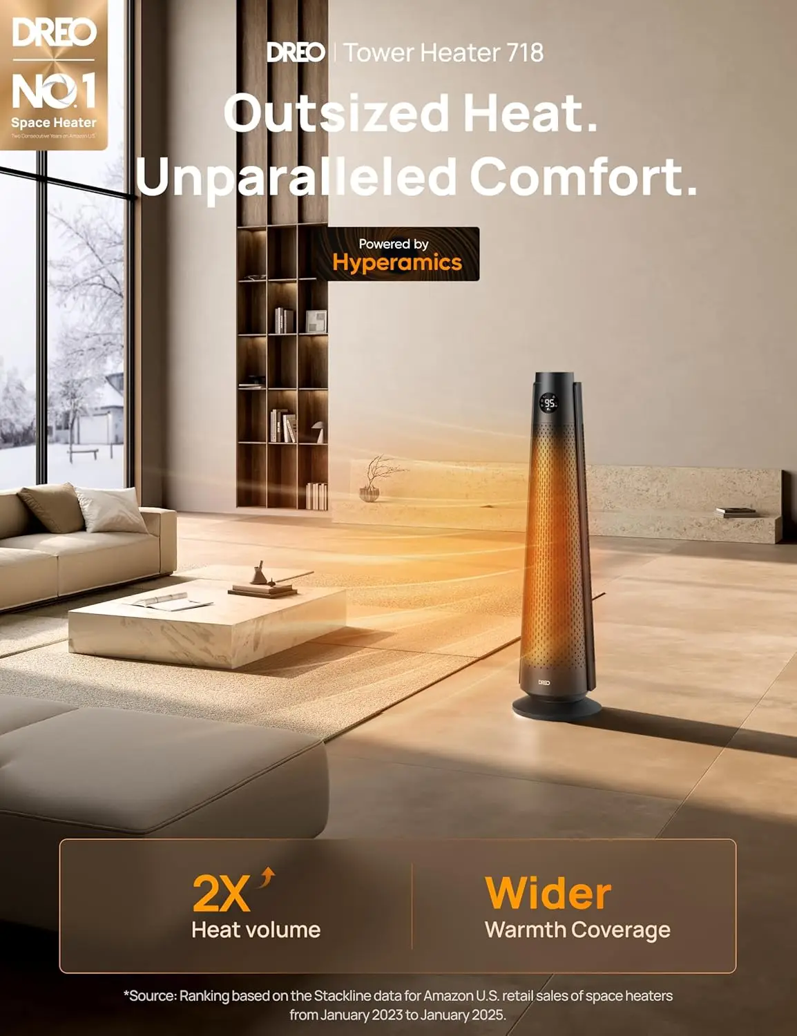 Space Heater Large Room, 30" Electric Heaters with Remote, 120° Oscillation, Adjustable Thermostat, 5 Heat & 3 Fan levels