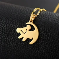 Classic Animated Movie Series Necklace Fashion Simple Gold Color Lion Shape Stainless Steel Dangle Necklace Women Jewelry Gifts 1