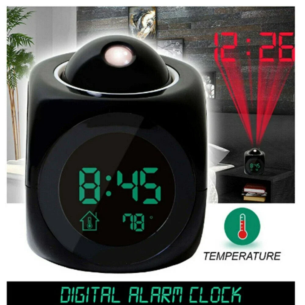 Réveil à Projection LED SZELAM - Grand écran Miroir 7,4 Pouces, Projecteur Rotatif 180°, Veilleuse RGB, Ports USB