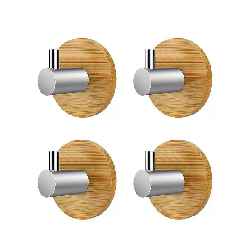 

4PC Door Rear Hook Adhesive Bamboo Metal Hook Wall Clothes Key Hanger Towel Bag Holder Punch-free Hotel Living Room Coat Hook