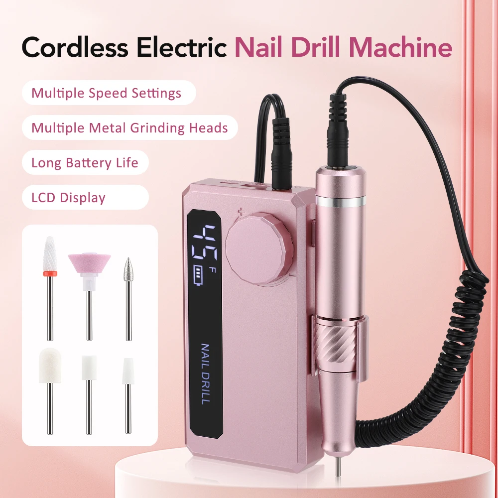 Electric Nail Drill Machine 45 Speed Levels 45000RPM Professional Nail File for Manicure Pedicure Buffing Polishing Rechargeable