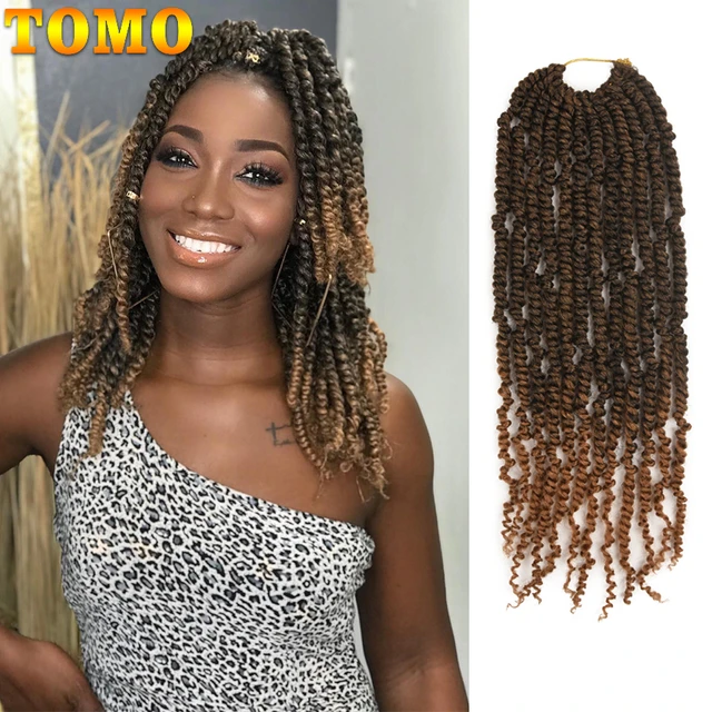 Pre-twisted Passion Twists Synthetic Crochet Braids Pre-Looped Spring Bomb Crochet Hair Extensions Fiber Fluffy Curly Twist Braiding Hair 18 inch T27