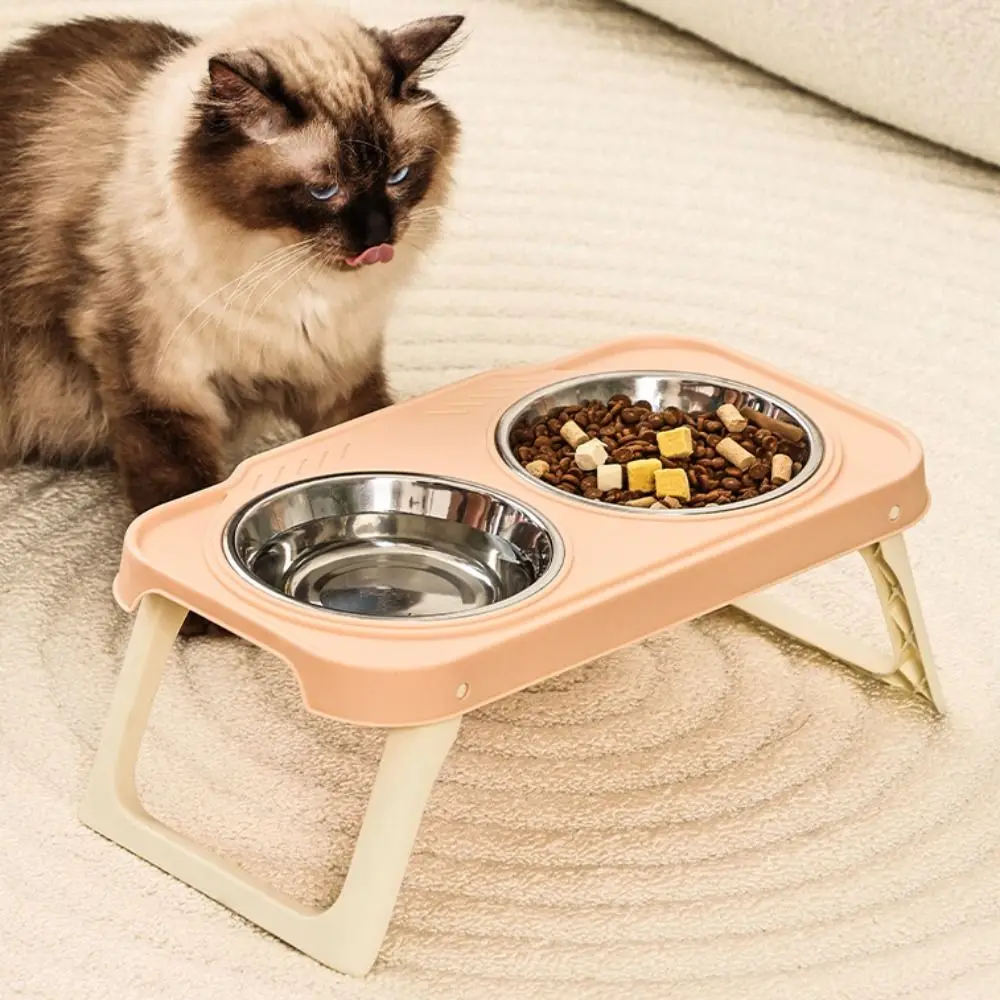Double Bowls Pet High Footed Bowl Anti-flip Detachable Cat Food Water Bowl Anti-vomiting Multifunction Pet Food Dispenser