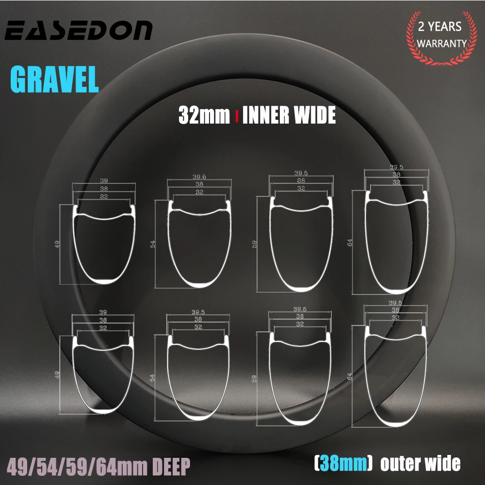 EASEDON Carbon Rim, 700C Road Bike 33 36mm Wide 35 40 45mm Deep Clincher Tubeless 27 30mm Inner Asymmetry Bicycle Wheel Disc Brake UD 3K 12K