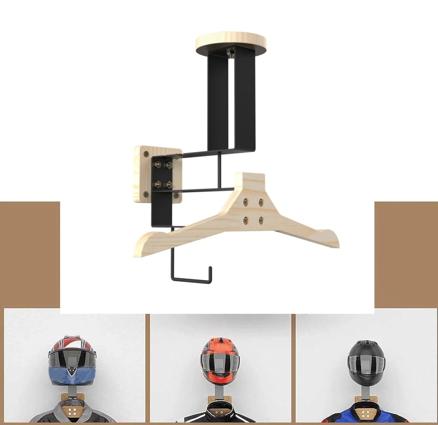 Multifunctional Wall Mounted Storage Rack with Helmet Hook Sports Equipment Clothes Hanger And Hat Wall Hanging Bracket