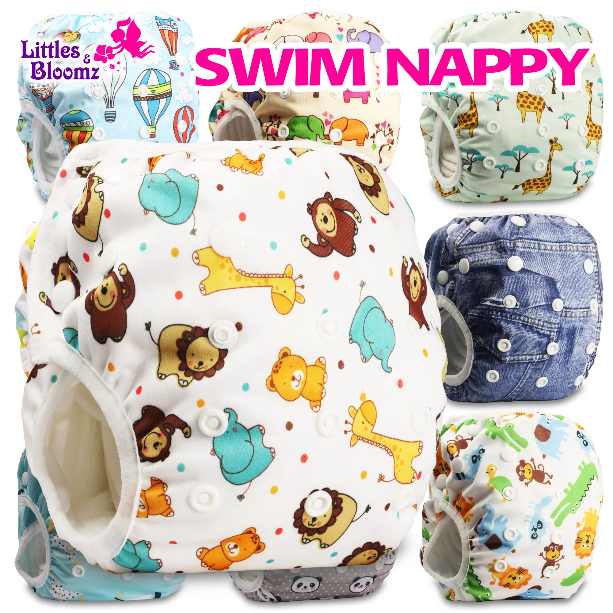 [Littles&Bloomz]  Baby Reusable 1PC Swim Diapers Cartoon Swimwear Children adjustable summer swimming Nappy pants Diaper 1