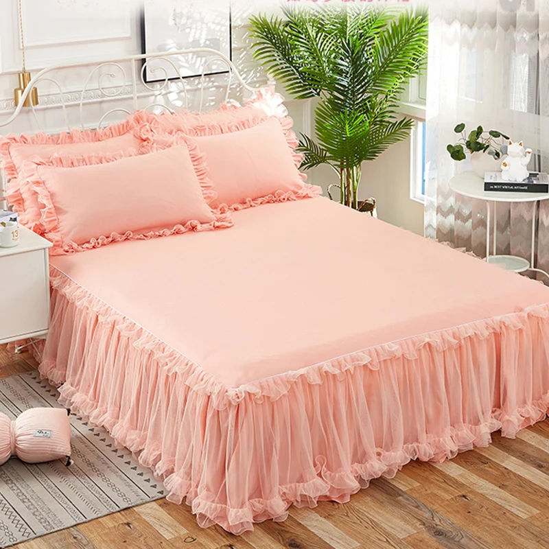 Elegant Princess Bed Skirt Nonslip Mattress Cover Ruffled Lace Bed