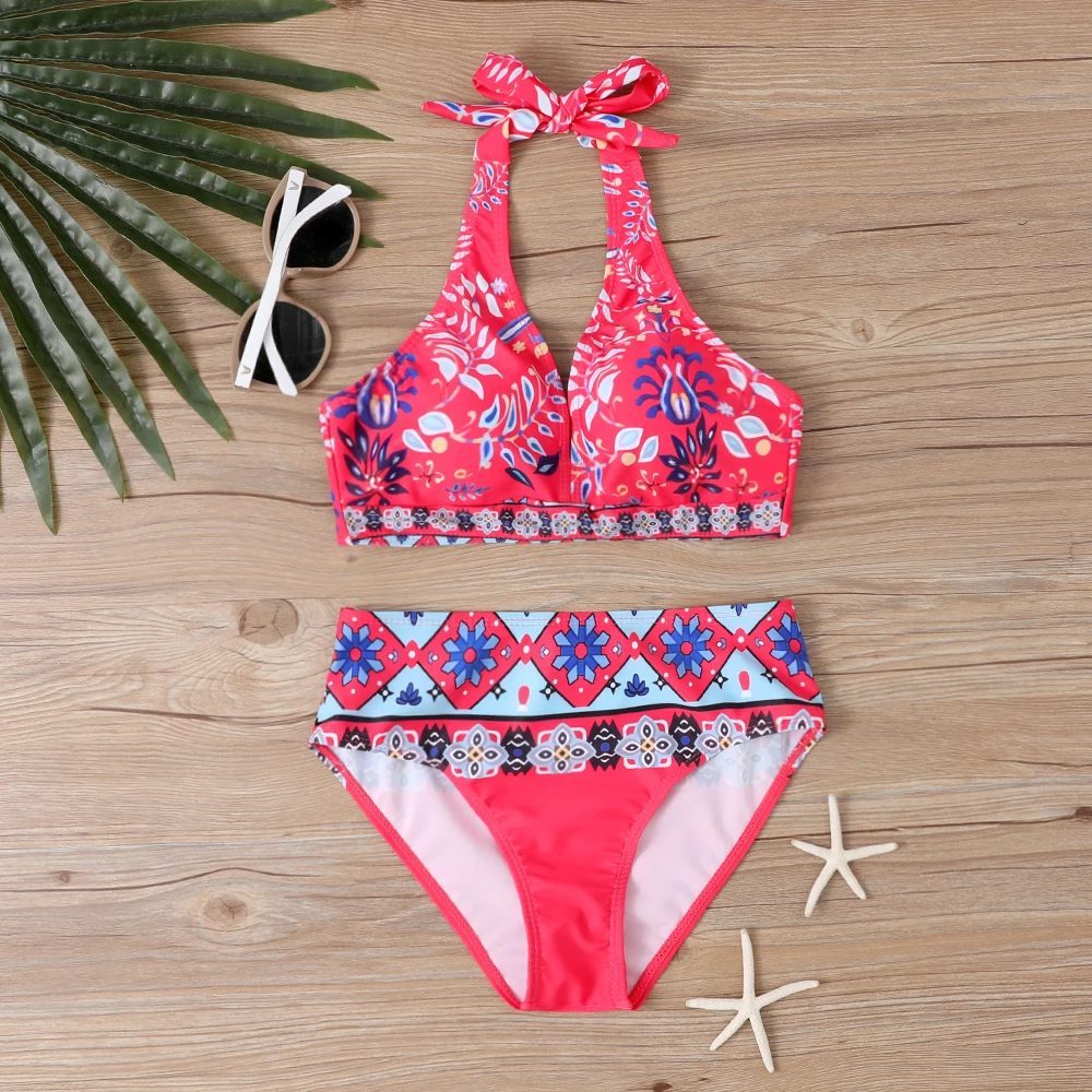 Women Summer Swimsuit Two Piece Set Beachwear Swim Suit Female Sexy Vintage Bathing Suit Bikini New Design Printing Swimwear