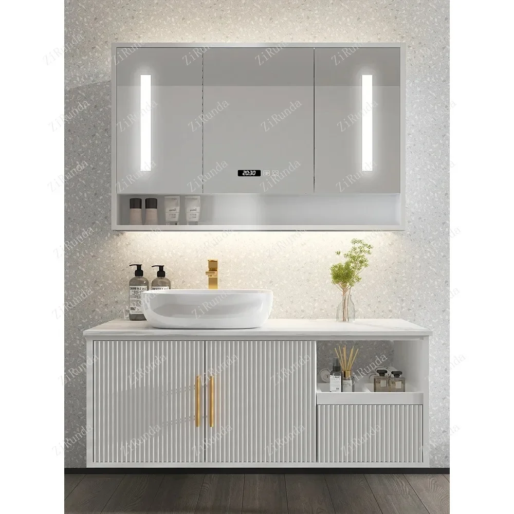 S~Stone Plate Whole Washbin Bathroom Sink Washbasin Washstand Smart Mirror Cabinet Set