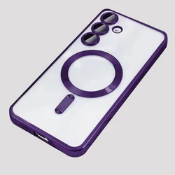 Enhanced Transparent Magnetic Phone Case with Plating Design - Soft and Durable Cover - Galaxy A37 (Purple)