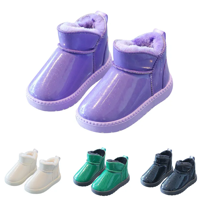 Winter Baby Snow Boots for Girls Boys Fashion Bling Waterproof Boot Casual Thicken Plush Shoes Round-Toe Ankle Booties 4 Colors