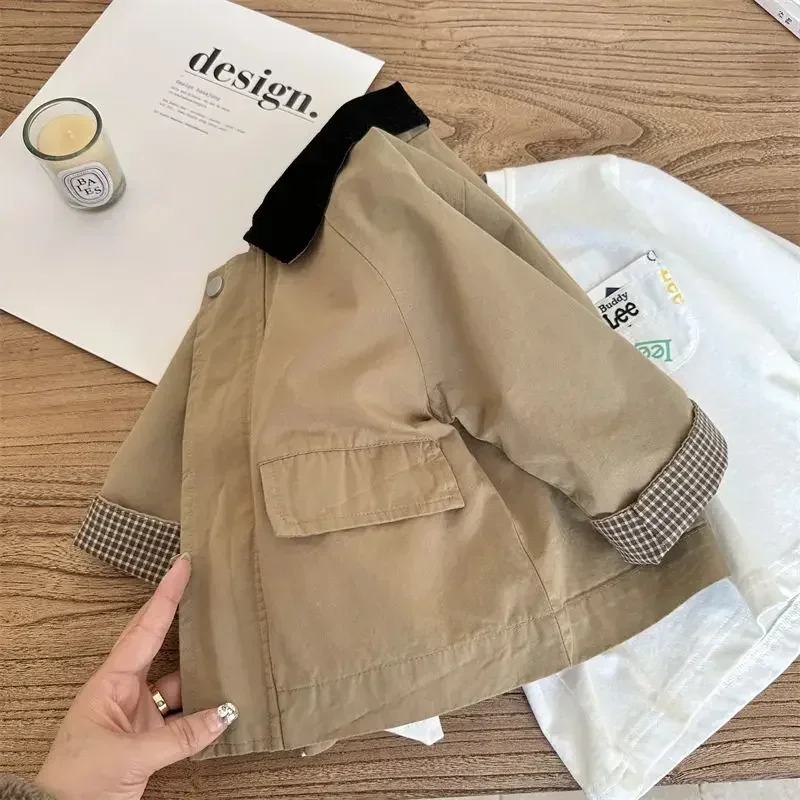 Trench Outerwear Turn-down Collar Zipper Full Sleeve Spring Cotton Simple Clean Fashion Casual Comfortable Kid Unisex kids jacket girls trench coats