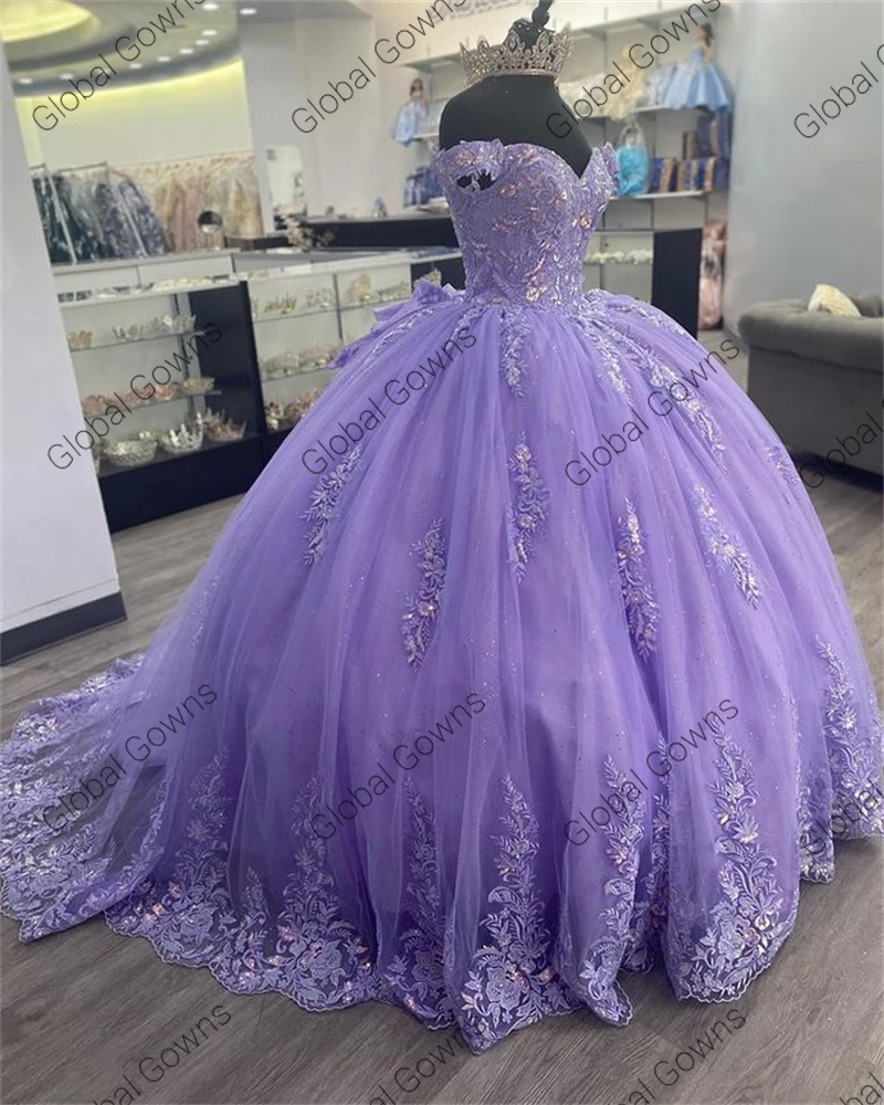 Quinceanera Dresses Mexico Lilac lavender Purple Off The Shoulder Ball Gown Appliques Beaded Birthday Party Sweet 16