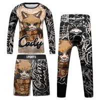 Kids Bjj Rashguard Jiu  T-shirt+Pant KickBoxing Sets Boy Gym Children Muay Thai Shorts MMA Clothing Compression Tights 2