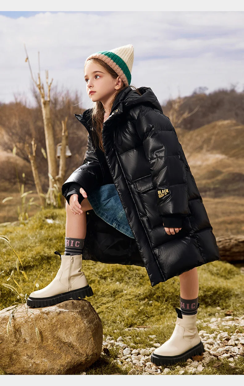 Olekid 2024 Winter Kinder Daunen jacke für Mädchen dicke warme wasserdichte lange Teenager-Mädchen Outwear Mantel 5-16 Jahre Kinder Parka – Detail 5