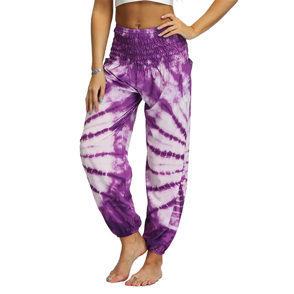 Tie-Dye High Waist Harem Pants Yoga Trousers for Women,Baggy Elastic Waist Boho Pants Casual Loose Beach Pants