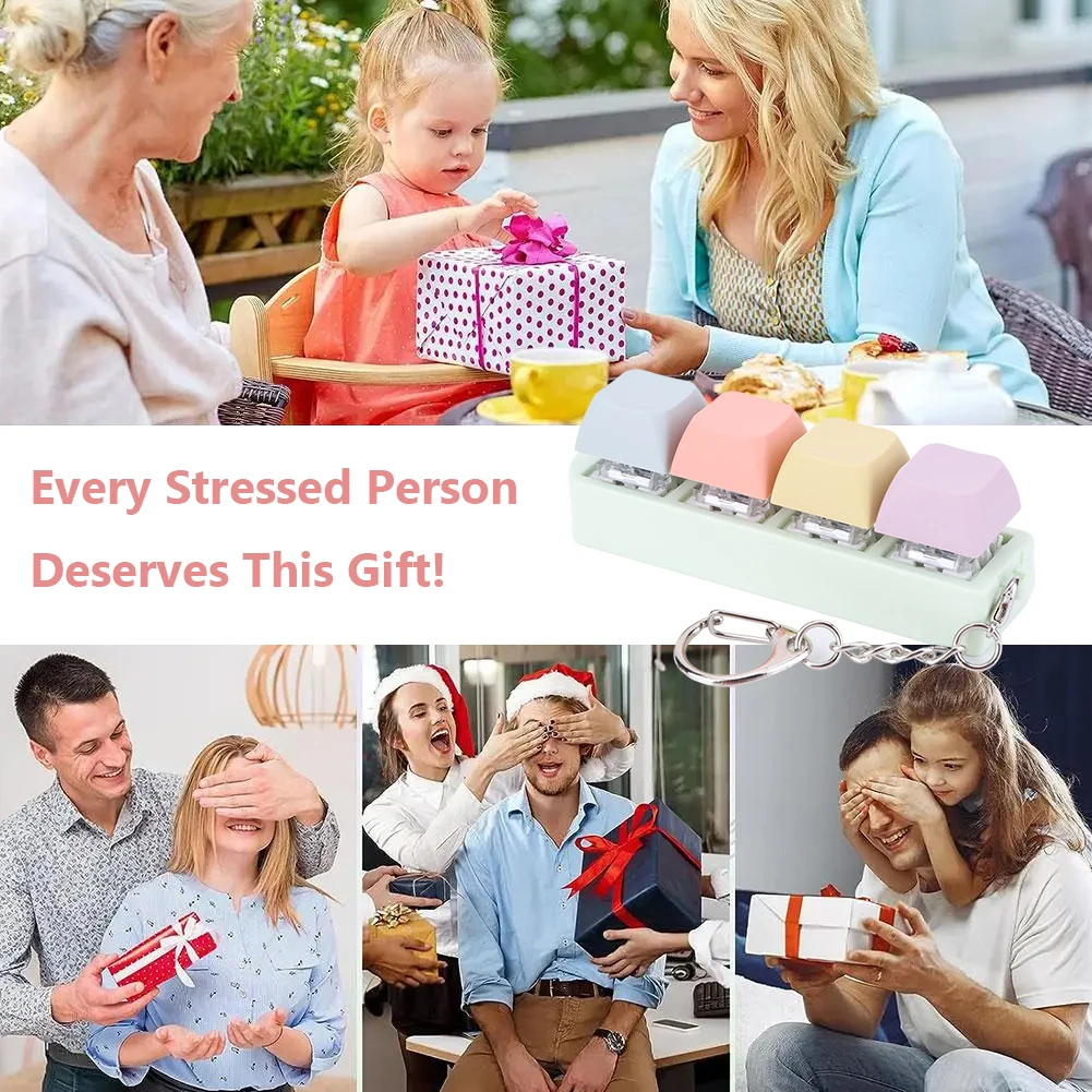 Keyboard Key Toy Party Stress Relief DIY Fidget Button Keycap Keychain for Children Adults Gifts
