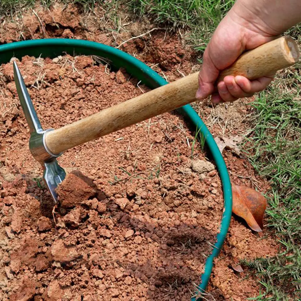 Pickaxe Ergonomic Stainless-Steel Double Headed Pickaxe With Wooden Handle Comfortable Grip Loosening Soil Digging Mattock Hoe