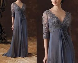 Plus Mother Of The Bride Dresses Half Sleeves vestido de madrinha A-Line V-Neck Empire Waist Floor-Length Chiffon Evening gown