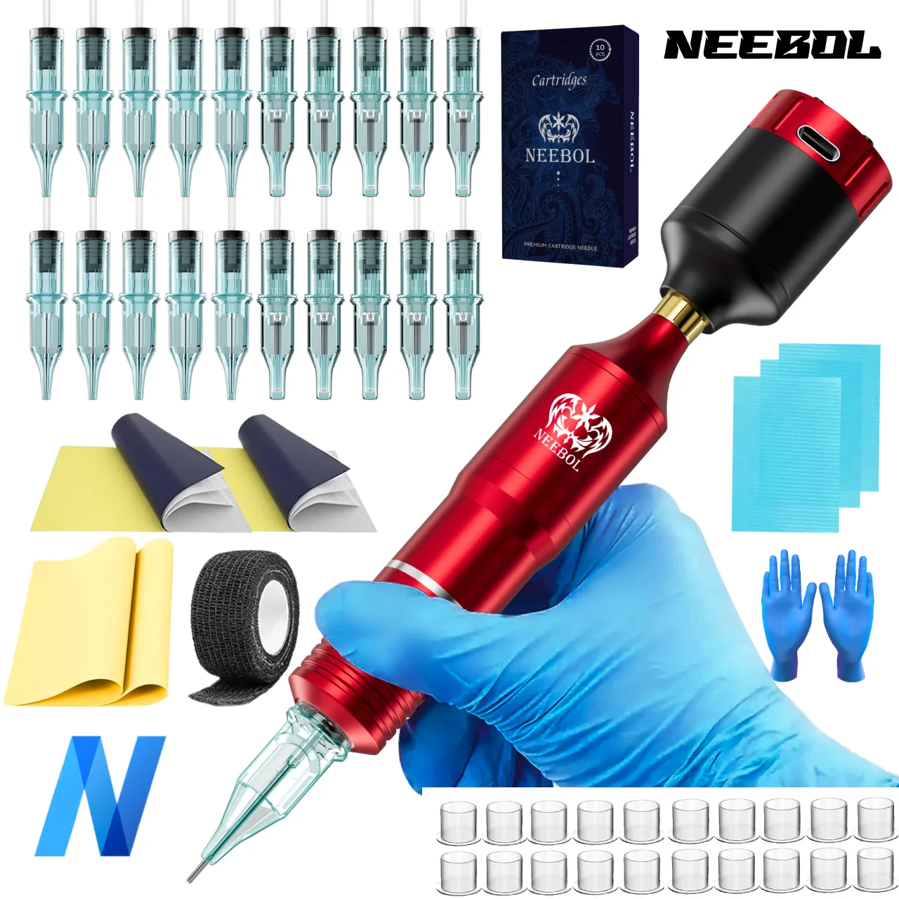 1set, Neebol Wireless Tattoo Kit, Complete Tattoo Pen Secant