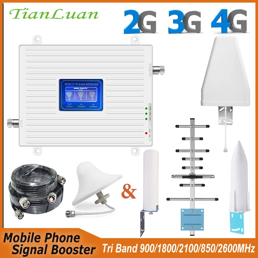 Répéteur Tribande 3/1/8/5/7 Gsm 900Mhz Dcs 1800Mhz Lte 2600Mhz Wcdma 2100 850 Mhz Amplificateur De Signal Pour Téléphone Portable 2G 3G 4G Cell Phone 