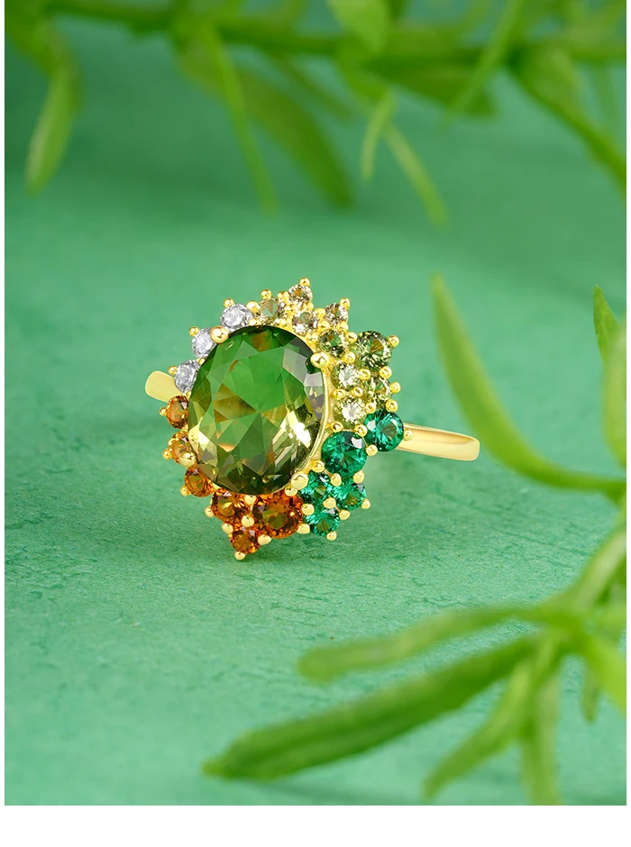 SANTUZZA Real 925 Sterling Silver Ring For Women Sparkling Synthetic Green Spinel Gorgeous Wedding Party Gifts Fine Jewelry