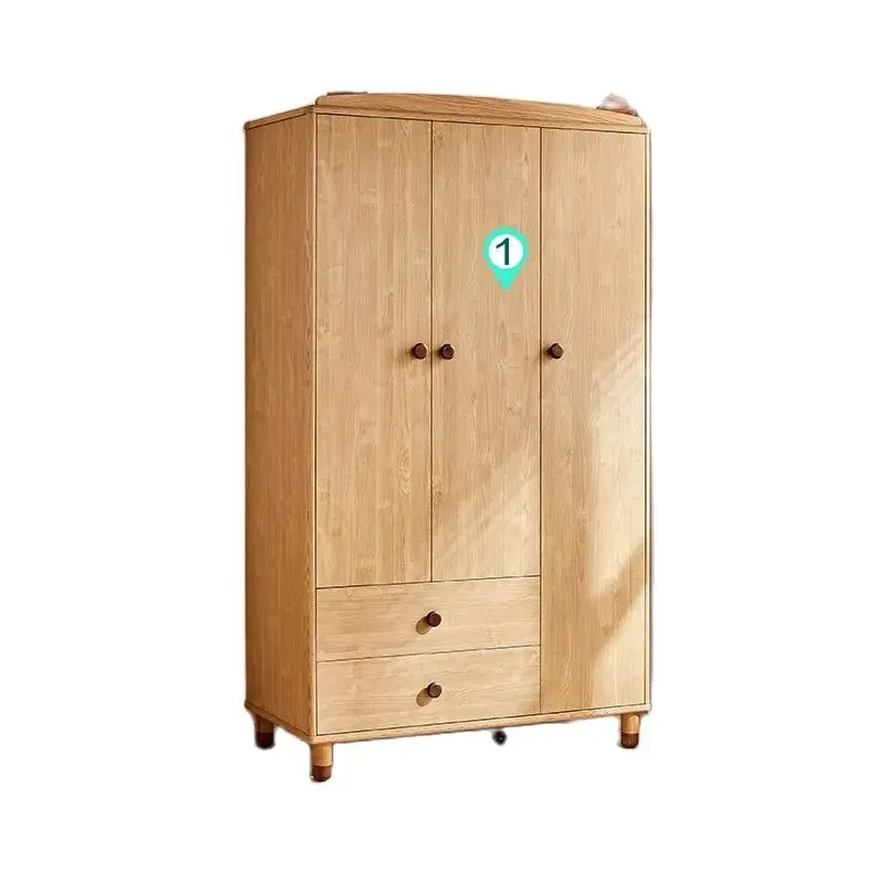 Nordic modern simple wardrobe household bedroom small children solid wood frame wardrobe