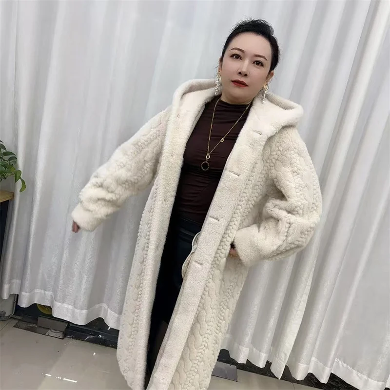 New Fried Dough Twists Environment-friendly Mink Fur Coat Long Coat Original Knitting Thickened Loose Korean Hoodie