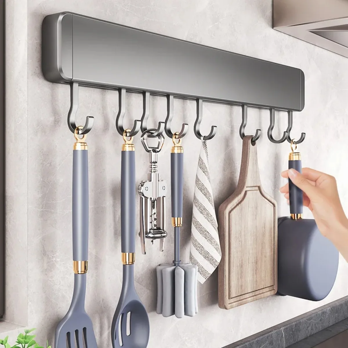 Kitchen Storage Rack Hook Free Punch Removable Wall Mounted Shelf Easy Installation