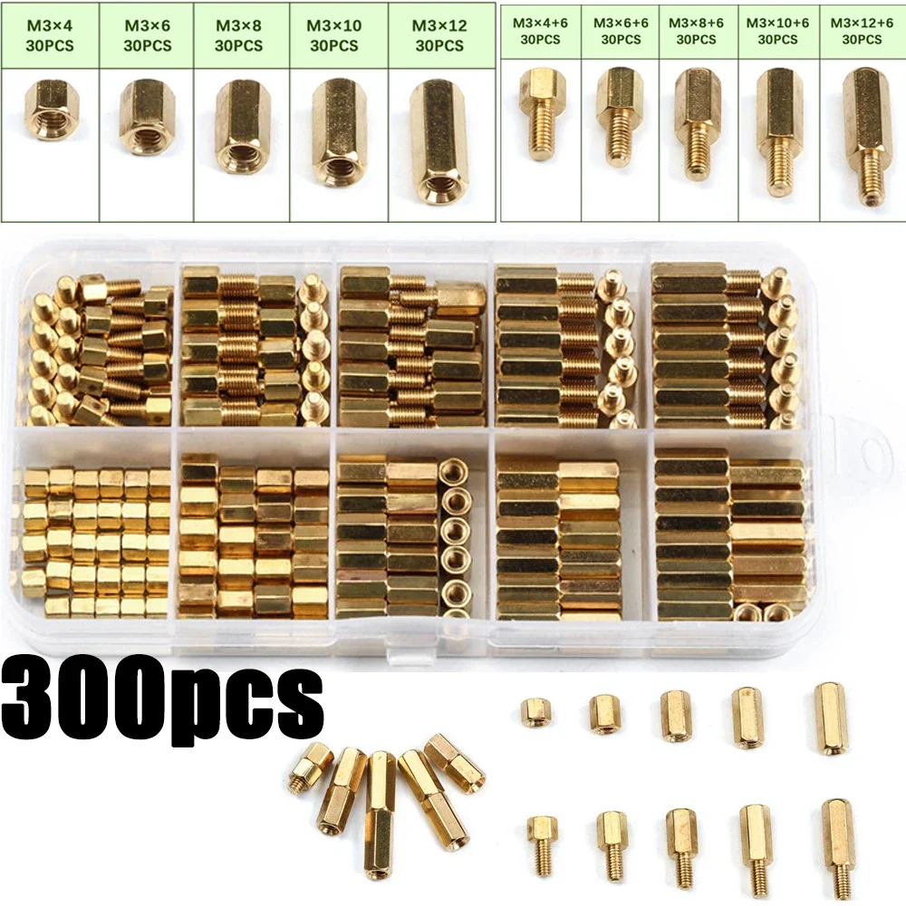Copper Brass Standoff Screws,Copper Pillar Screws 300Pcs M2/M3 Hex Head Copper Pillar Brass Standoff Spacer Screws Threaded Pillar Male/Female PCB Circuit Board Stand Off Kit