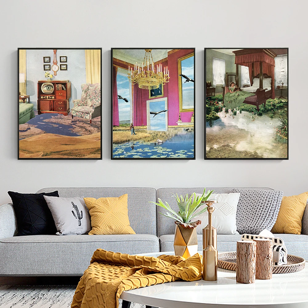 

Retro Abstract Pink Room Garden Sunset Pink Landscape Jade Green Desert Wall Art Canvas Posters Living Room Home Decor Paintings