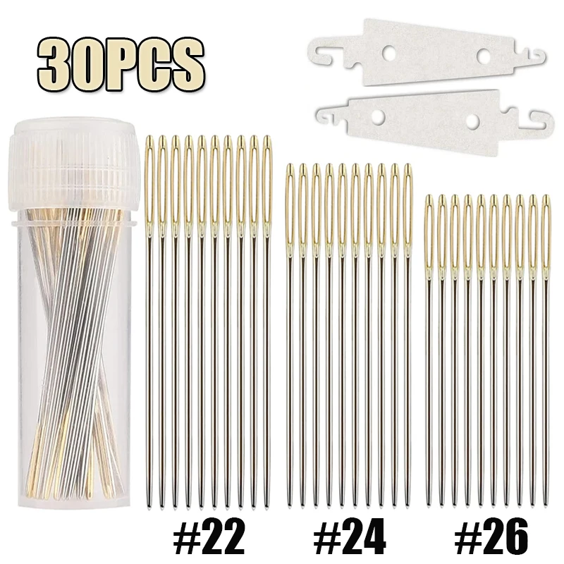 30 PCS Stainless Steel Cross Stitch Needles with Needle Threader Hand Stitching Needles Embroidery Home Sewing Needlework Tools