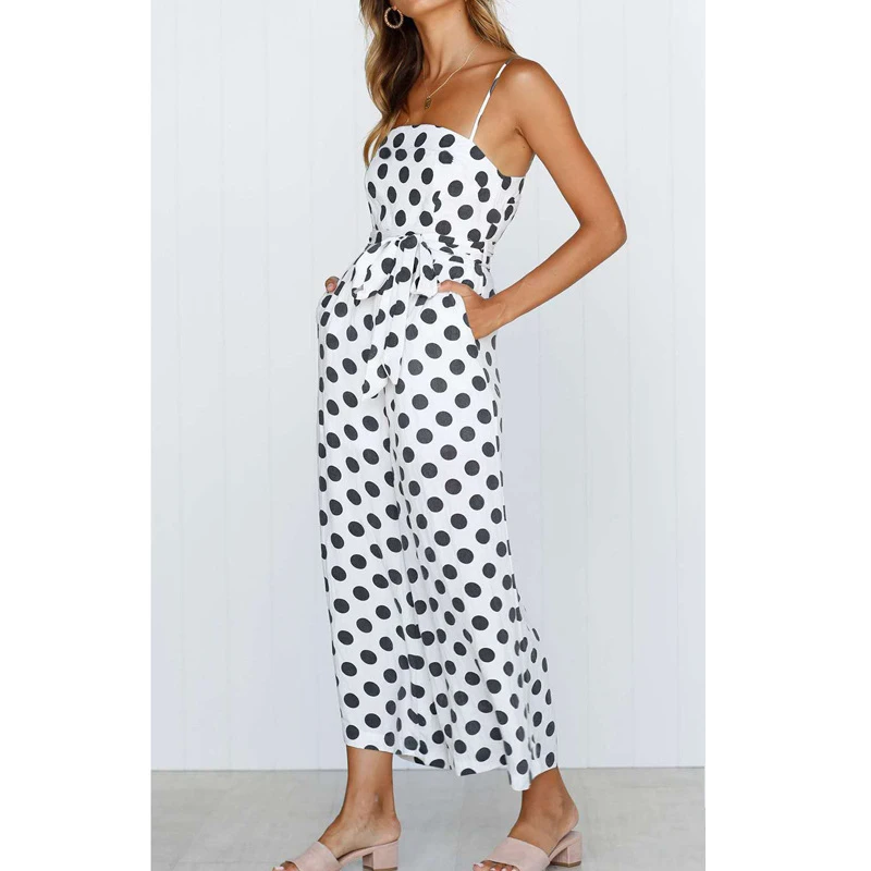 Sexy Backless Spaghetti Strap Polka Dot Print Wide Leg Jumpsuit Women 2022 Vacation Summer Fashion Casual Lace-up Beach Rompers