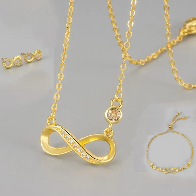 Silver Color Infinity 8 Word Zircon Jewelry Sets for Women Necklace Bracelet Earrings Matching Statement Jewelry Gifts