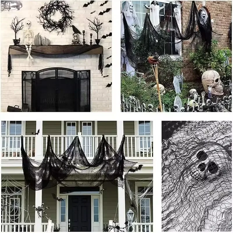 1/5Pcs Halloween Black Gauze Cloth Haunted Houses Horror Props For Halloween Party Home Indoor Outdorr Decoration Scary Fabric