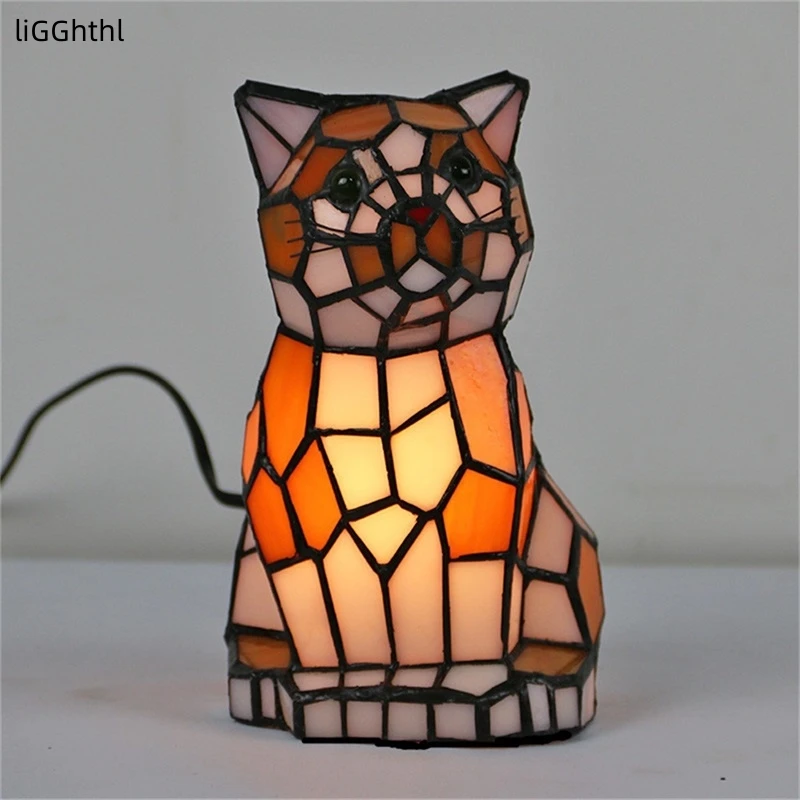 

Tiffany Table Lamps Modern LED Dog Shade Desk Light Creative for Home Bedside Decoration