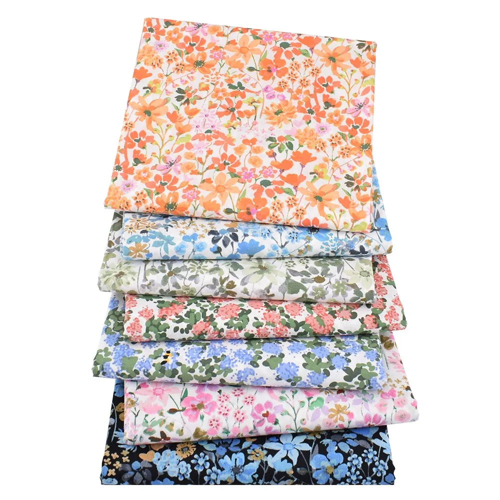 Chainho,Printed Plain Weave Poplin Cotton Fabric,DIY Quilting Sewing Material,Patchwork Cloth,Floral Series,3 Sizes,15PC162